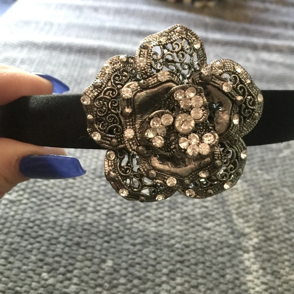 Black Rhinestone Filigree Flower Headband